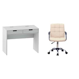 Conjunto de Mesa New Branca com Cadeira de Escritório Secretária Giratória Fitz Bege