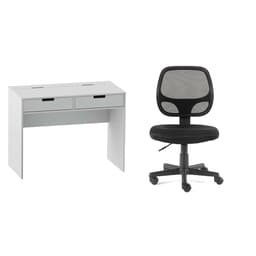Conjunto de Mesa New Branca com Cadeira de Escritório Secretária Giratória Oxford Preta