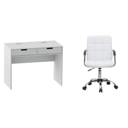 Conjunto de Mesa New com Cadeira de Escritório Secretária Giratória Fitz Branca