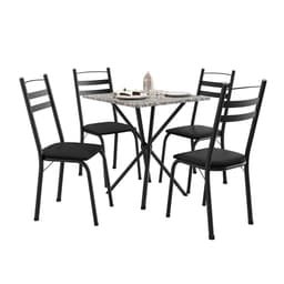 Conjunto de Mesa Quadrada com Tampo Granito e 4 Cadeiras Léia II Revestimento Sintético Preto