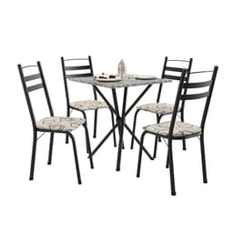 Conjunto de Mesa Quadrada com Tampo Granito e 4 Cadeiras Léia II Revestimento Sintético Preto e Cedro