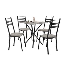 Conjunto de Mesa Quadrada com Tampo Granito e 4 Cadeiras Léia II Revestimento Sintético Preto e Grafiato