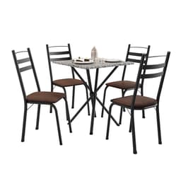 Conjunto de Mesa Quadrada com Tampo Granito e 4 Cadeiras Léia II Revestimento Sintético Preto e Imbuia