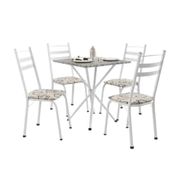 Conjunto de Mesa Quadrada com Tampo Granito e 4 Cadeiras Léia Revestimento Sintético Cedro e Branco