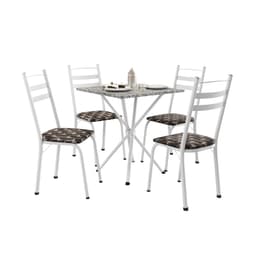 Conjunto de Mesa Quadrada com Tampo Granito e 4 Cadeiras Léia Revestimento Sintético Mosaico Palha e Branco