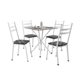 Conjunto de Mesa Quadrada com Tampo Granito e 4 Cadeiras Léia Revestimento Sintético Mosaico Silver e Branco