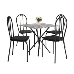 Conjunto de Mesa Quadrada com Tampo Granito e 4 Cadeiras Léia Revestimento Sintético Preto