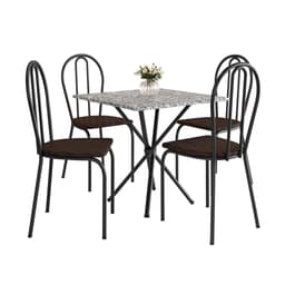 Conjunto de Mesa Quadrada com Tampo Granito e 4 Cadeiras Léia Revestimento Sintético Preto e Cacau