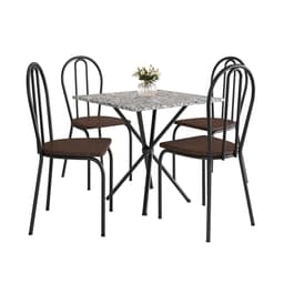 Conjunto de Mesa Quadrada com Tampo Granito e 4 Cadeiras Léia Revestimento Sintético Preto e Imbuia