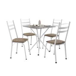 Conjunto de Mesa Quadrada com Tampo Granito e 4 Cadeiras Léia Revestimento Sintético Rattan e Branco