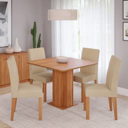 Conjunto de Mesa Quadrada com Tampo de MDF Cinamomo Sophia e 4 Cadeiras Maia Suede Gengibre