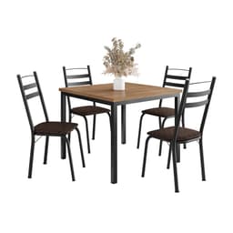 Conjunto de Mesa Quadrada com Tampo de MDP Amadeirado e 4 Cadeiras Adriana Revestimento Sintético Cacau e Preto