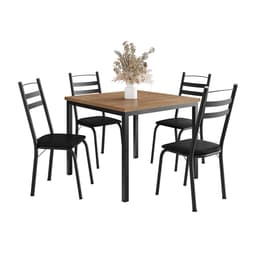 Conjunto de Mesa Quadrada com Tampo de MDP Amadeirado e 4 Cadeiras Adriana Revestimento Sintético Preto