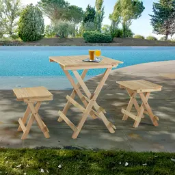 Conjunto de Mesa Quadrada e 2 Bancos Forest Bege