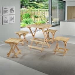 Conjunto de Mesa Quadrada e 4 Bancos Forest Bege