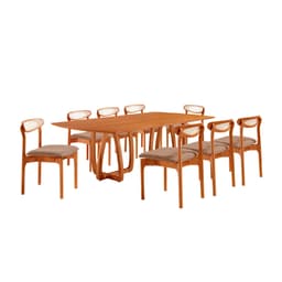 Conjunto de Mesa Retangular com Tampo Laminado Bellagio e 6 Cadeiras Itália Premium Linho Atacama e Cinamomo