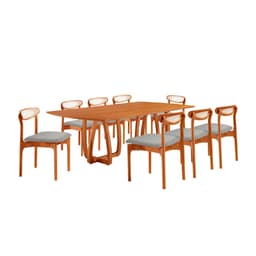 Conjunto de Mesa Retangular com Tampo Laminado Bellagio e 6 Cadeiras Itália Premium Linho Quartzo e Cinamomo