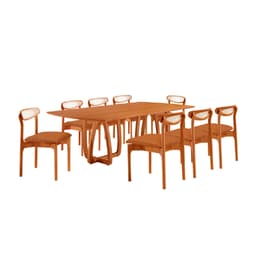 Conjunto de Mesa Retangular com Tampo Laminado Bellagio e 6 Cadeiras Itália Premium Tecido Sintético Caramelo e Cinamomo