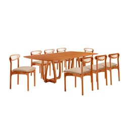 Conjunto de Mesa Retangular com Tampo Laminado Bellagio e 6 Cadeiras Itália Premium Tecido Sintético Milano e Cinamomo