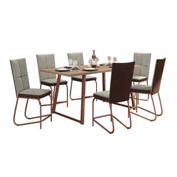 Conjunto de Mesa Retangular com Tampo de MDP Amadeirado Atlanta e 6 Cadeiras Mônaco Revestimento Sintético Cinza e Cobre