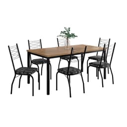 Conjunto de Mesa Retangular com Tampo de MDP Amadeirado e 6 Cadeiras Adriana I Revestimento Sintético Silver e Preto