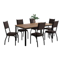 Conjunto de Mesa Retangular com Tampo de MDP Amadeirado e 6 Cadeiras Adriana II Revestimento Sintético Cacau e Preto
