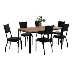 Conjunto de Mesa Retangular com Tampo de MDP Amadeirado e 6 Cadeiras Adriana II Revestimento Sintético Preto