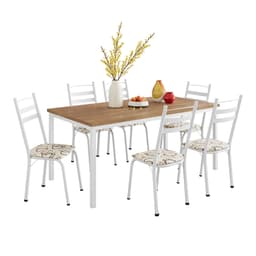 Conjunto de Mesa Retangular com Tampo de MDP Amadeirado e 6 Cadeiras Adriana III Revestimento Sintético Cedro e Branco