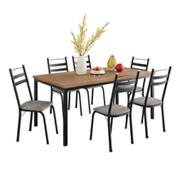 Conjunto de Mesa Retangular com Tampo de MDP Amadeirado e 6 Cadeiras Adriana III Revestimento Sintético Cinza Claro e Preto
