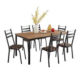 Conjunto de Mesa Retangular com Tampo de MDP Amadeirado e 6 Cadeiras Adriana III Revestimento Sintético Palha e Preto