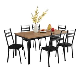 Conjunto de Mesa Retangular com Tampo de MDP Amadeirado e 6 Cadeiras Adriana III Revestimento Sintético Preto