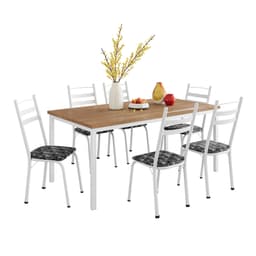 Conjunto de Mesa Retangular com Tampo de MDP Amadeirado e 6 Cadeiras Adriana III Revestimento Sintético Silver e Branco