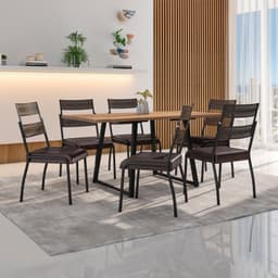 Conjunto de Mesa Retangular com Tampo de MDP Marrom Claro Atlanta e 6 Cadeiras Atenas Revestimento Sintético Marrom e Preto