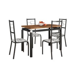 Conjunto de Mesa Retangular com Tampo de MDP Marrom Copenhague e 4 Cadeiras Monterrey Revestimento Sintético Florido Branco e Preto