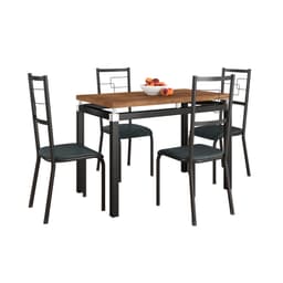 Conjunto de Mesa Retangular com Tampo de MDP Marrom Copenhague e 4 Cadeiras Monterrey Revestimento Sintético Preto
