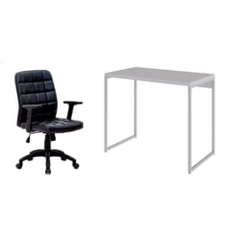 Conjunto de Mesa Studio Branca com Cadeira de Escritório Diretor Giratória Fitz com Braços Ajustáveis Preta