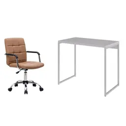 Conjunto de Mesa Studio Branca com Cadeira de Escritório Secretária Giratória Fitz Marrom