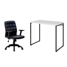 Conjunto de Mesa Studio Branca e Preta com Cadeira de Escritório Diretor Giratória Fitz com Braços Ajustáveis Preta