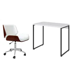 Conjunto de Mesa Studio Branca e Preta com Cadeira de Escritório Diretor Giratória Lauren Branca