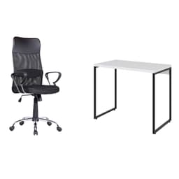 Conjunto de Mesa Studio Branca e Preta com Cadeira de Escritório Diretor Giratória Vancouver Preta