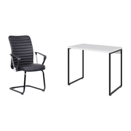 Conjunto de Mesa Studio Branca e Preta com Cadeira de Escritório Interlocutor Fixa Oslo Preta