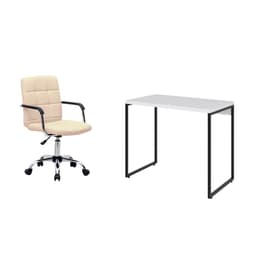 Conjunto de Mesa Studio Branca e Preta com Cadeira de Escritório Secretária Giratória Fitz Bege