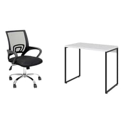 Conjunto de Mesa Studio Branca e Preta com Cadeira de Escritório Secretária Giratória New Java Preta