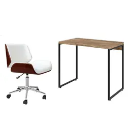 Conjunto de Mesa Studio Carvalho com Cadeira de Escritório Diretor Giratória Lauren Branca