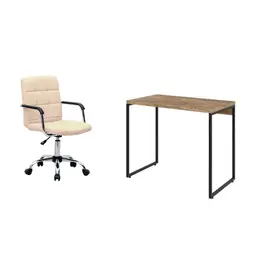 Conjunto de Mesa Studio Carvalho com Cadeira de Escritório Secretária Giratória Fitz Bege
