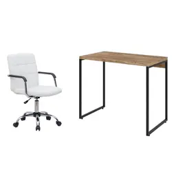 Conjunto de Mesa Studio Carvalho com Cadeira de Escritório Secretária Giratória Fitz Branca