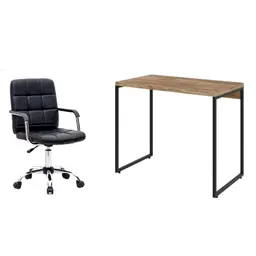 Conjunto de Mesa Studio Carvalho com Cadeira de Escritório Secretária Giratória Fitz Preta