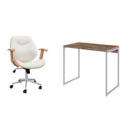 Conjunto de Mesa Studio Carvalho e Branca com Cadeira de Escritório Diretor Giratória Antonella Branca