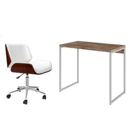 Conjunto de Mesa Studio Carvalho e Branca com Cadeira de Escritório Diretor Giratória Lauren Branca