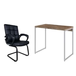 Conjunto de Mesa Studio Carvalho e Branca com Cadeira de Escritório Interlocutor Fixa Charles Preta